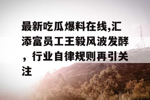 最新吃瓜爆料在线,汇添富员工王毅风波发酵，行业自律规则再引关注