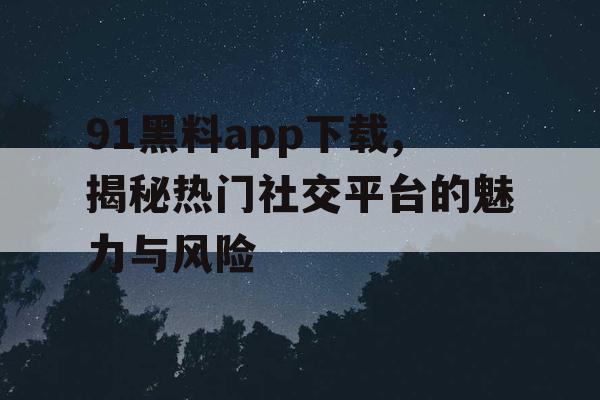 91黑料app下载,揭秘热门社交平台的魅力与风险