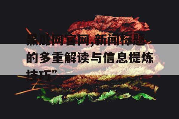 黑瓜网官网,新闻标题的多重解读与信息提炼技巧”