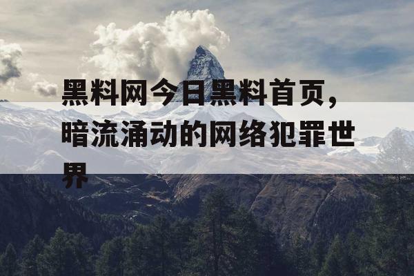 黑料网今日黑料首页,暗流涌动的网络犯罪世界