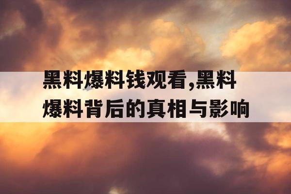 黑料爆料钱观看,黑料爆料背后的真相与影响